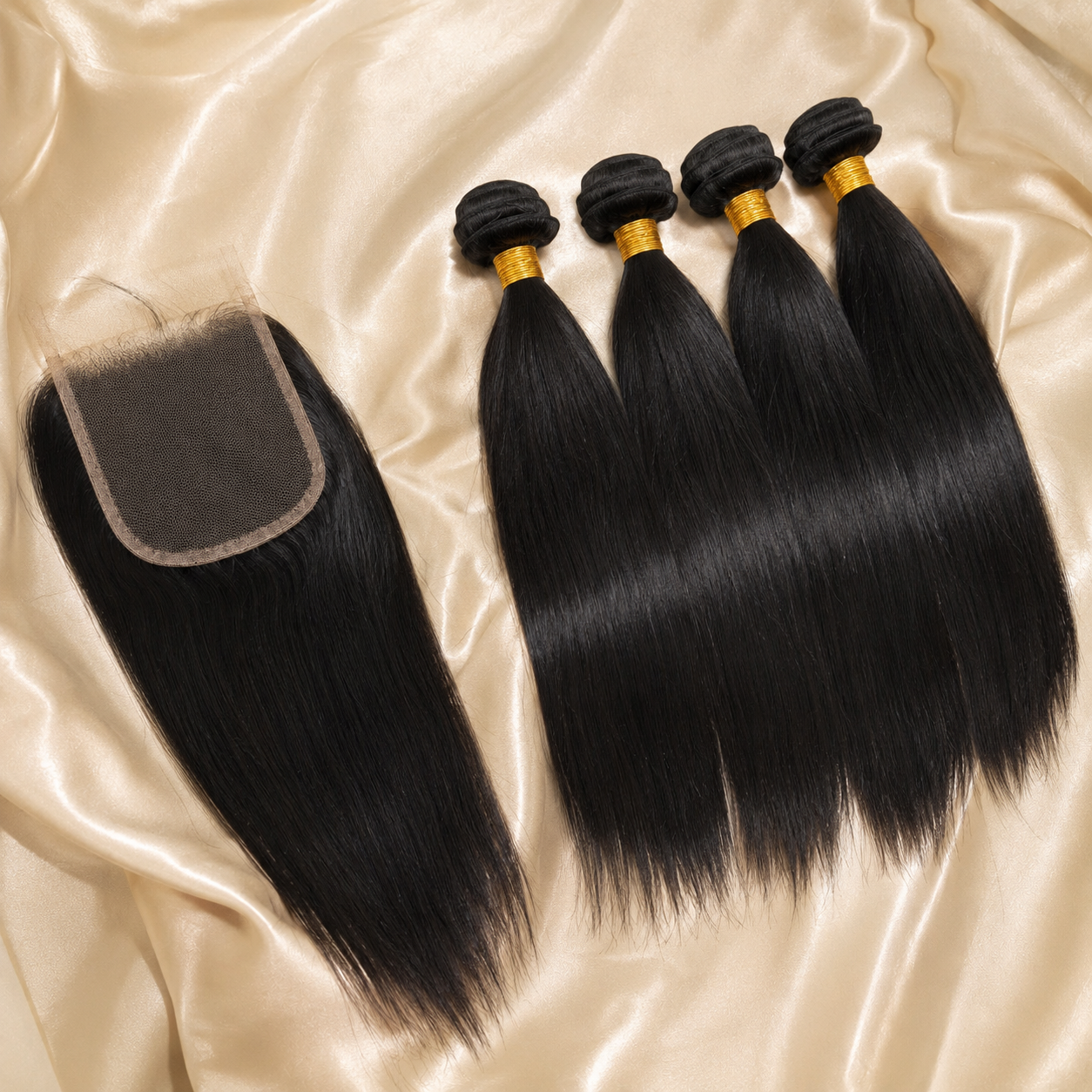 4 Straight Bundles + 5x5 HD Closure
